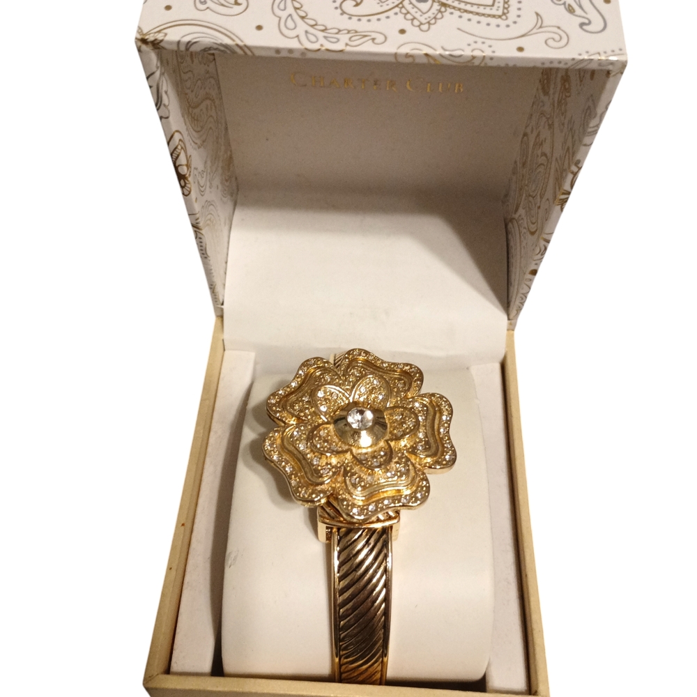 Charter Club Gold Bracelet with Floral Design and Vintage Aesthetic